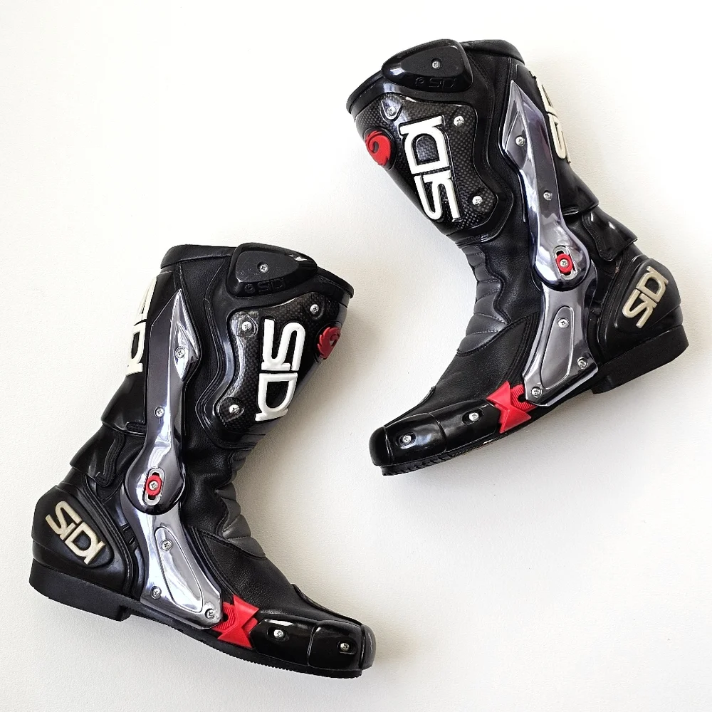 SIDI Vertigo Motorcycle Racing Boots Black Red Silver EU 41 US 7.5 Made in Italy